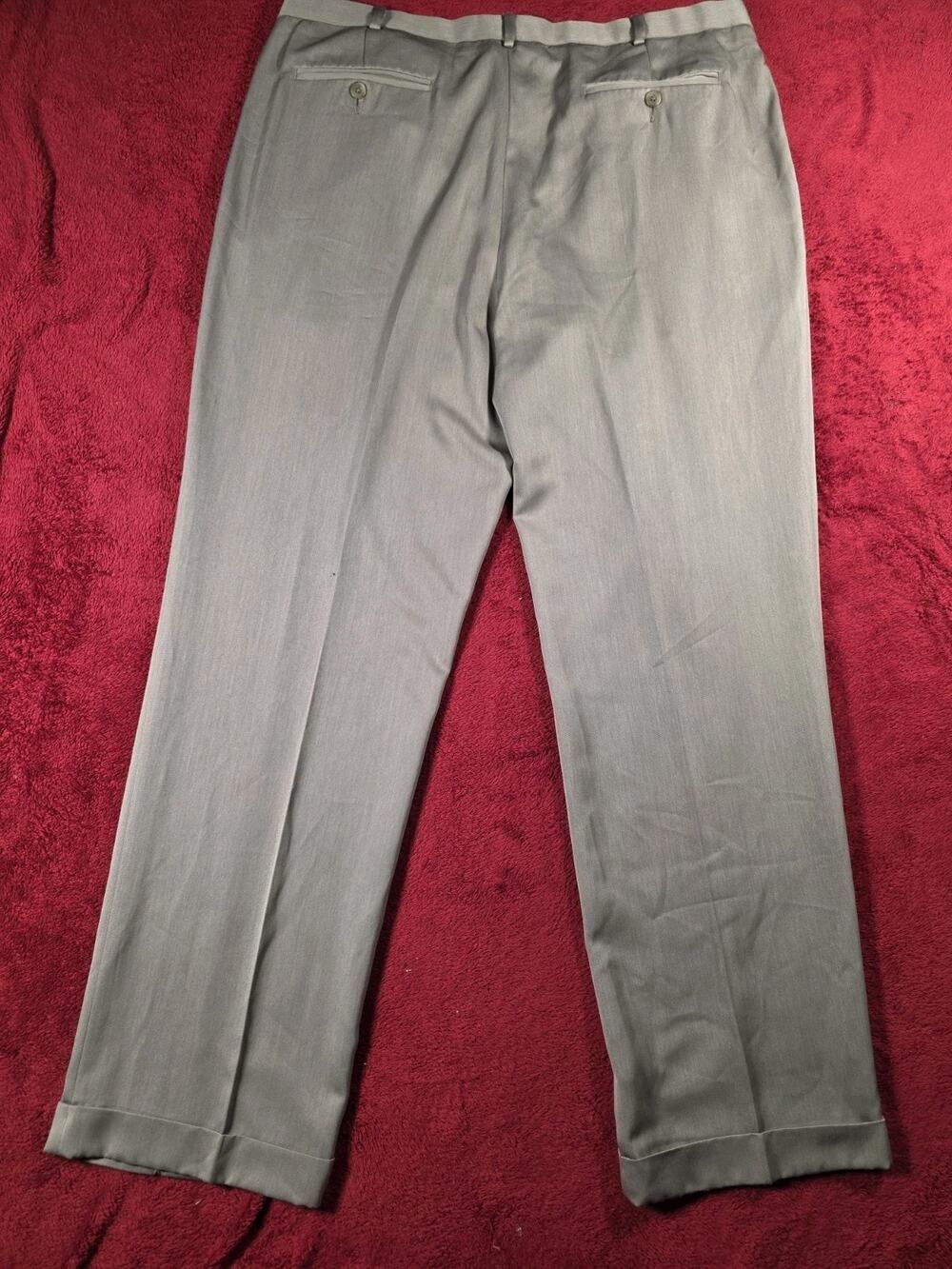 Perry Ellis Portfolio Men’s 38x34 Gray Pleated Dress Pants Cuffed 100% Polyester